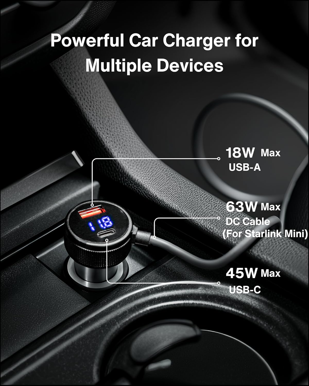 Car Charger Cable for Starlink Mini with Display
