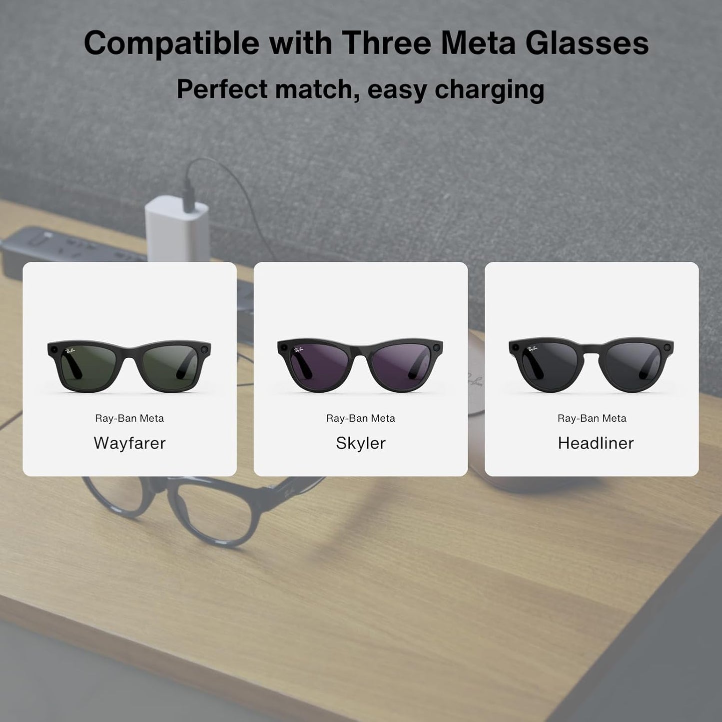 USB C Charging Cable for Meta Glasses with USB-C Charger