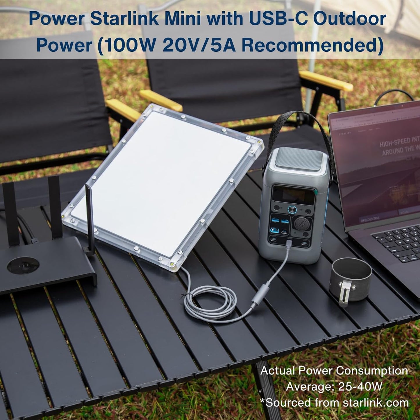 DC Female to USB-C Male Waterproof Power Adapter Cable for Starlink Mini
