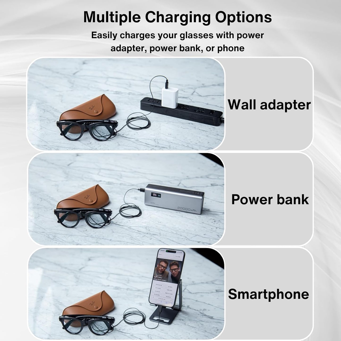 USB C Charging Cable for Meta Glasses with USB-C Charger