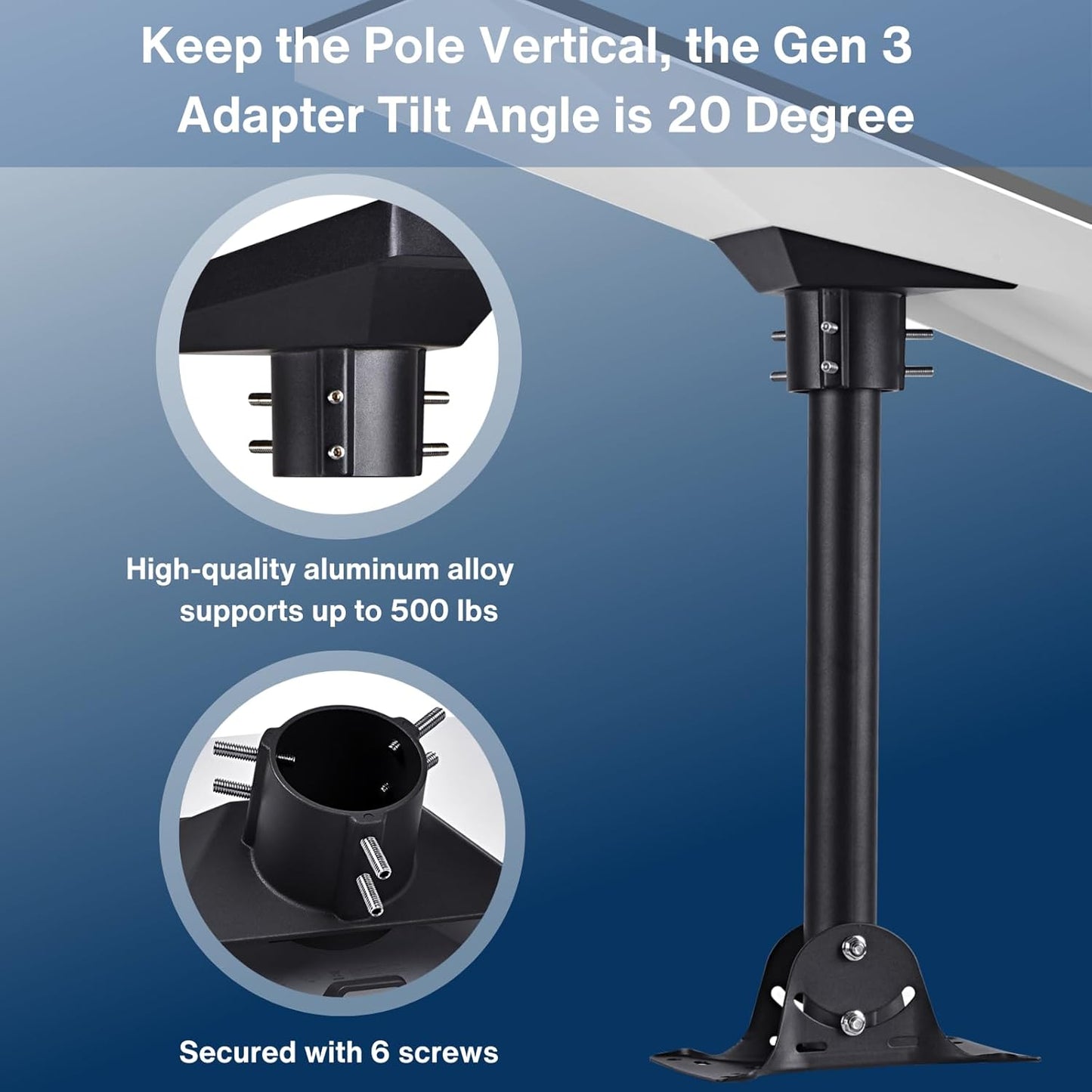 Adjustable Mounting Kit with Aluminum Pipe Adapter Pole Mount for Starlink Standard/Gen 3, Stainless Steel