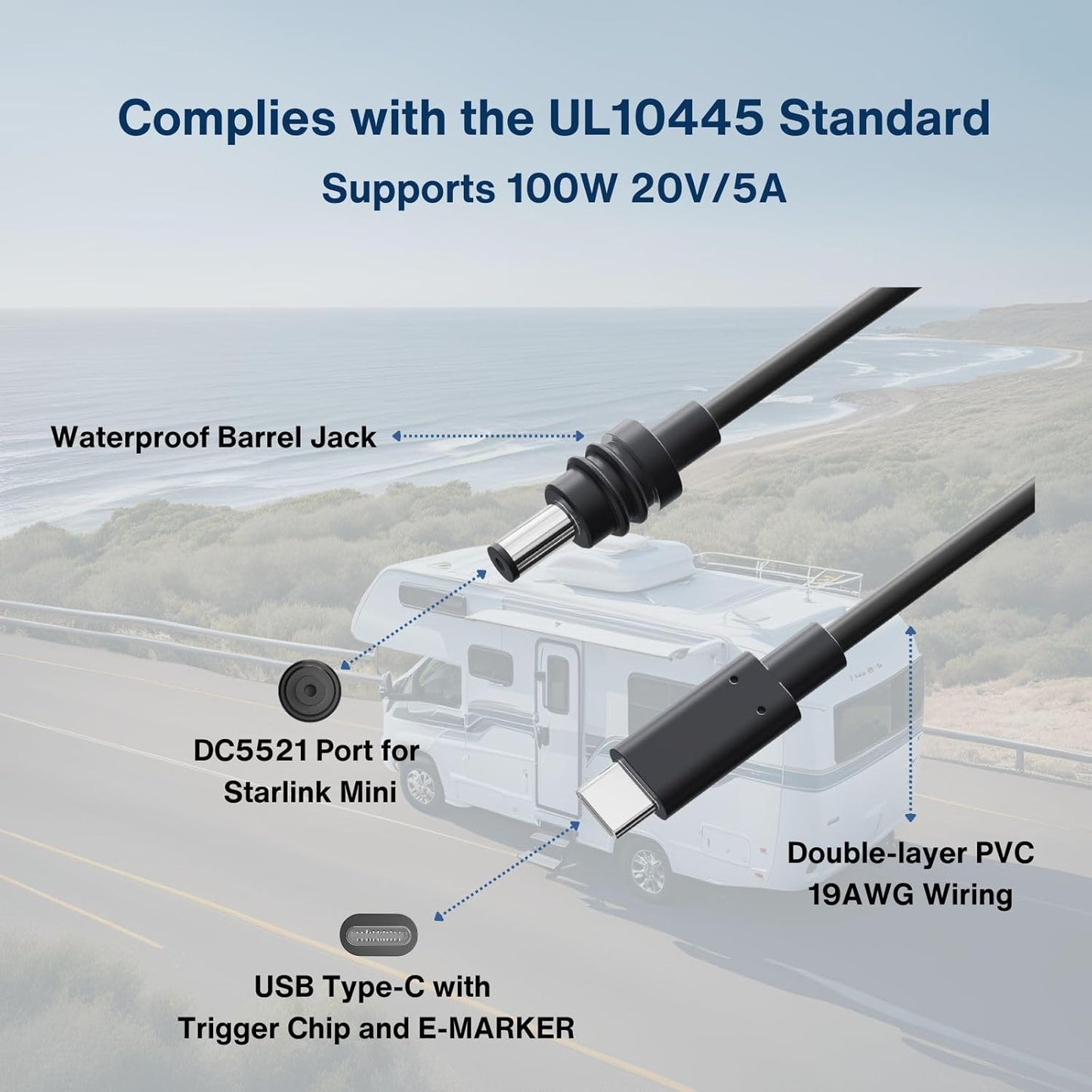 DC to USB-C Power Cable for Starlink Mini