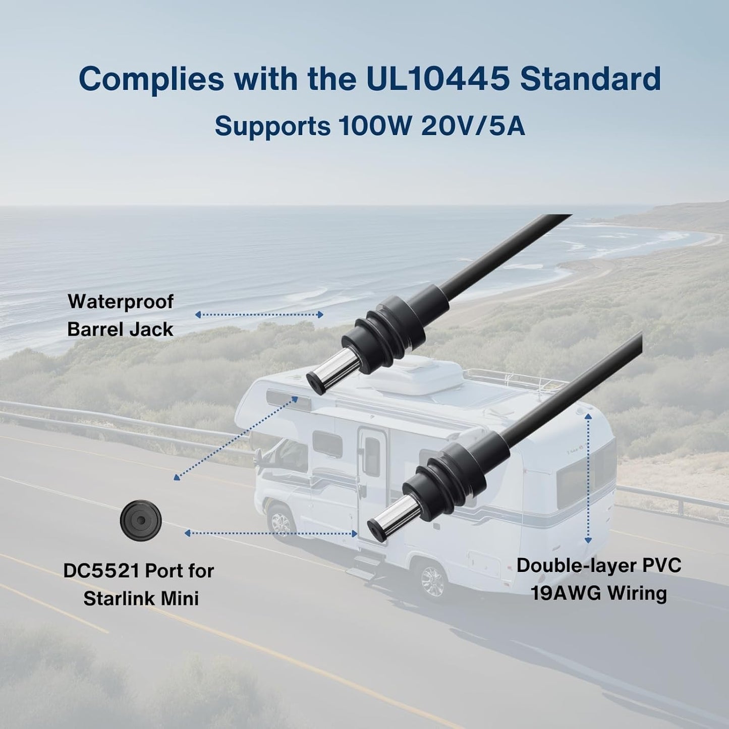 DC to DC Power Cable Cord 19AWG for Starlink Mini