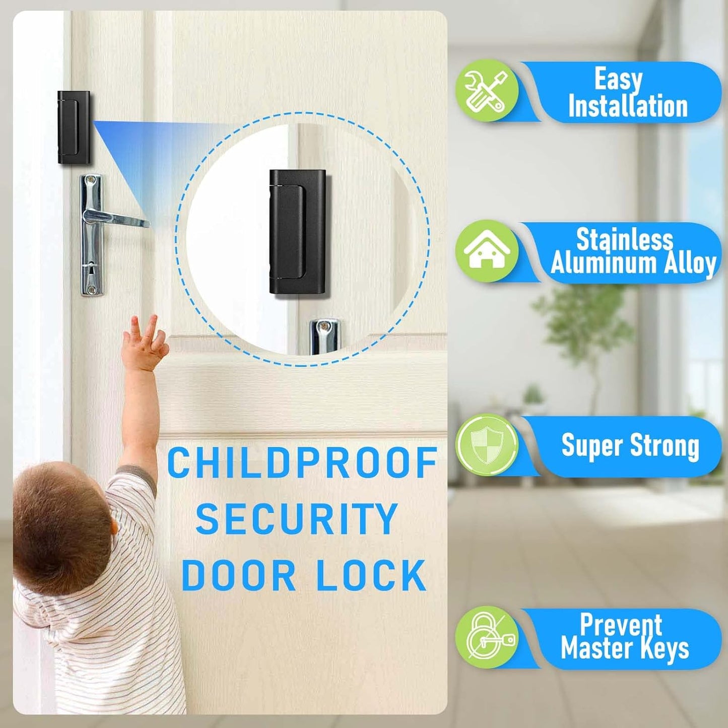 Home Security Door Reinforcement Lock, Black
