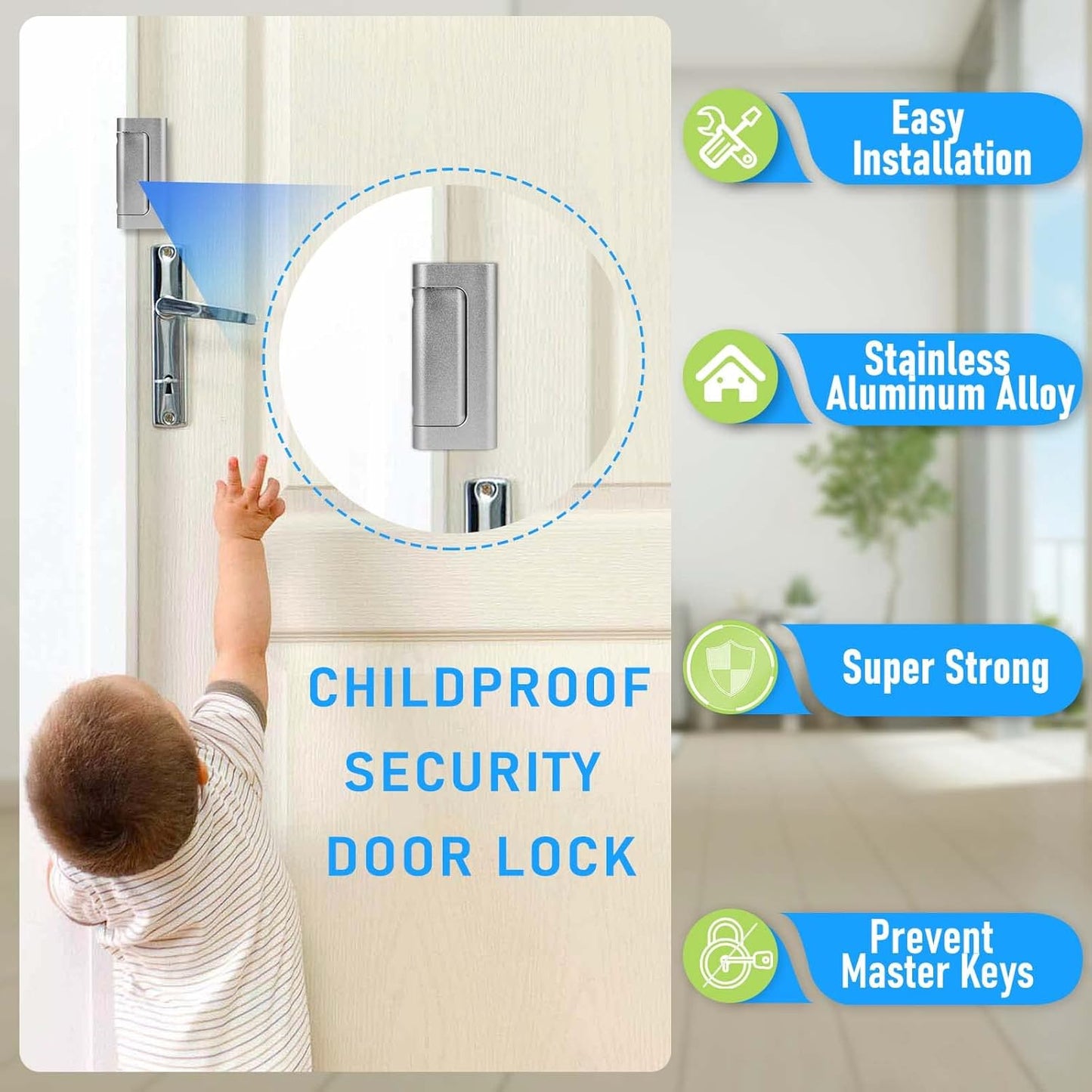 Home Security Door Reinforcement Lock, Silver