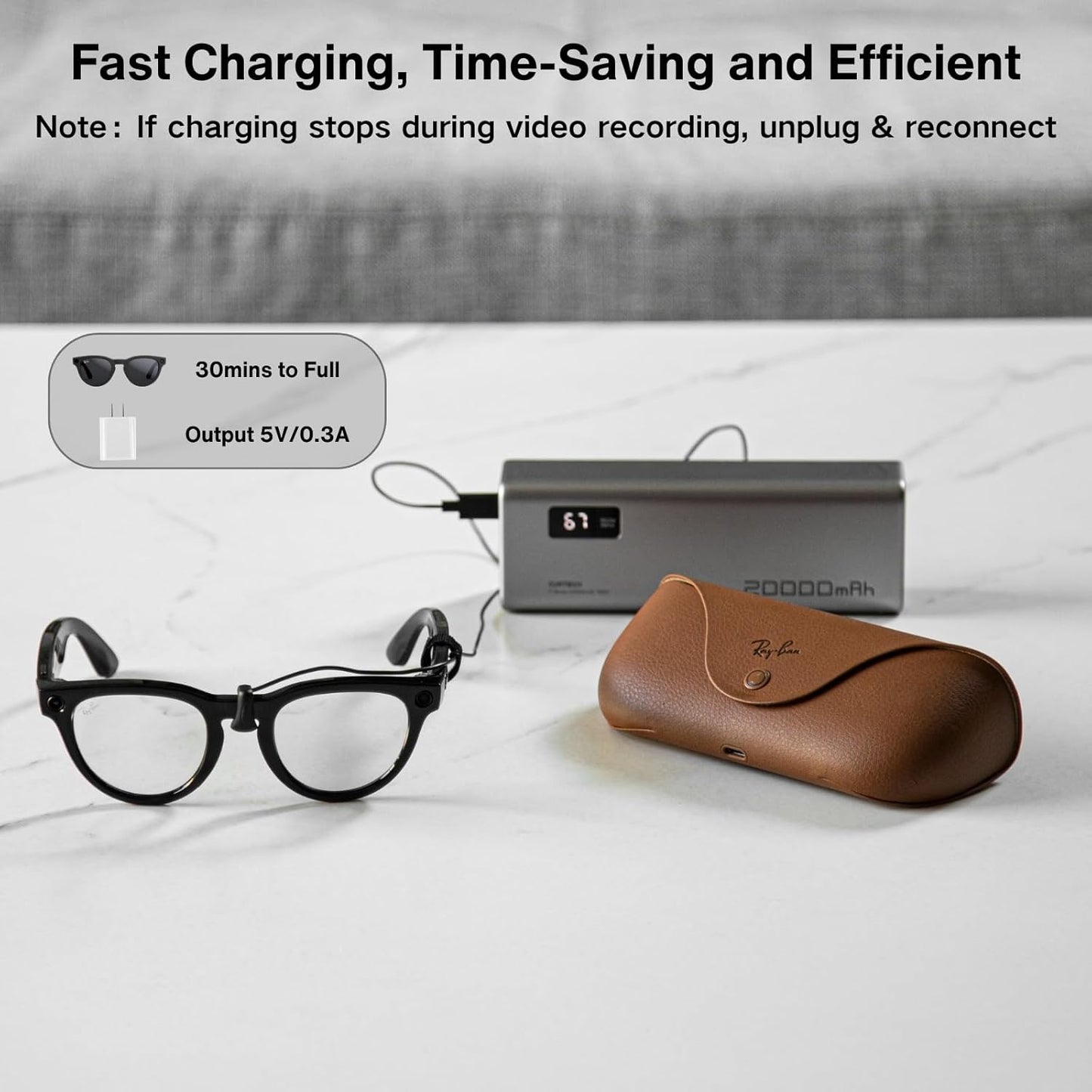 USB C Charging Cable for Meta Glasses with USB-C Charger
