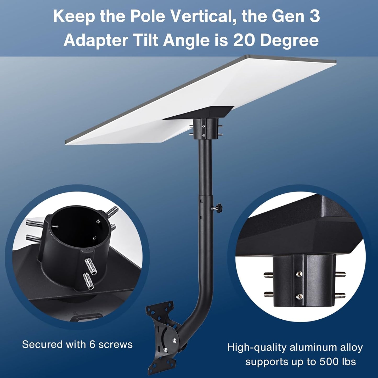 Adjustable Mounting Kit with Aluminums Pipe Adapter Pole Mount for Starlink Standard/Gen 3