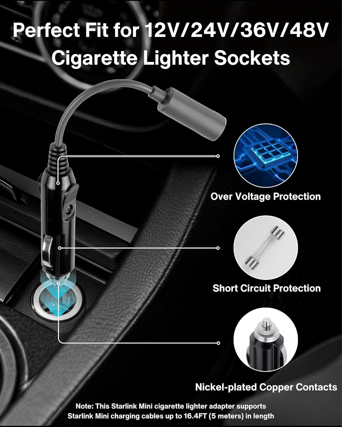 Car Charger to DC Female Adapter Cable for Starlink Mini