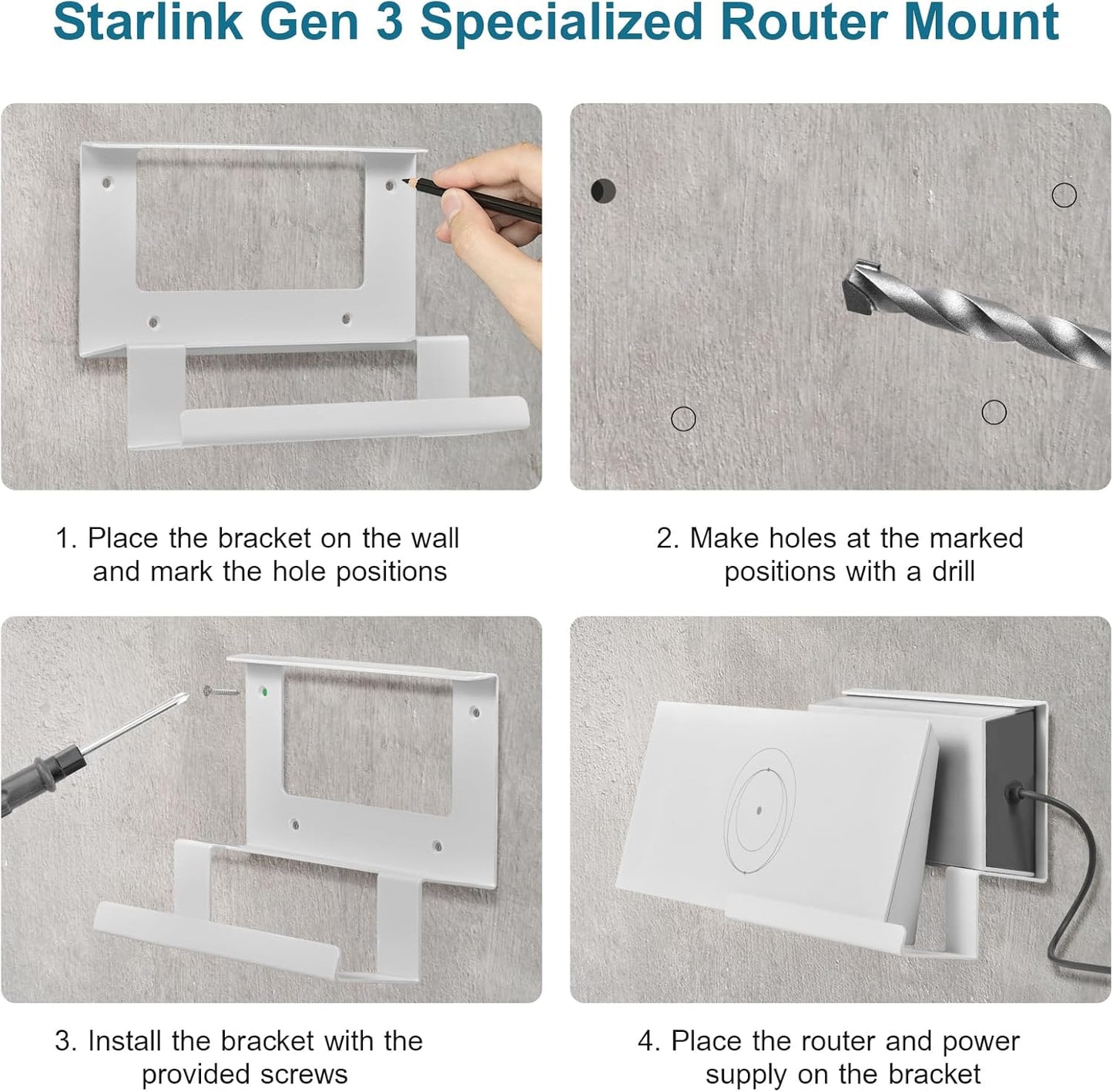 Router and Power Supply Wall Mount Kit for Starlink Standard/Gen 3
