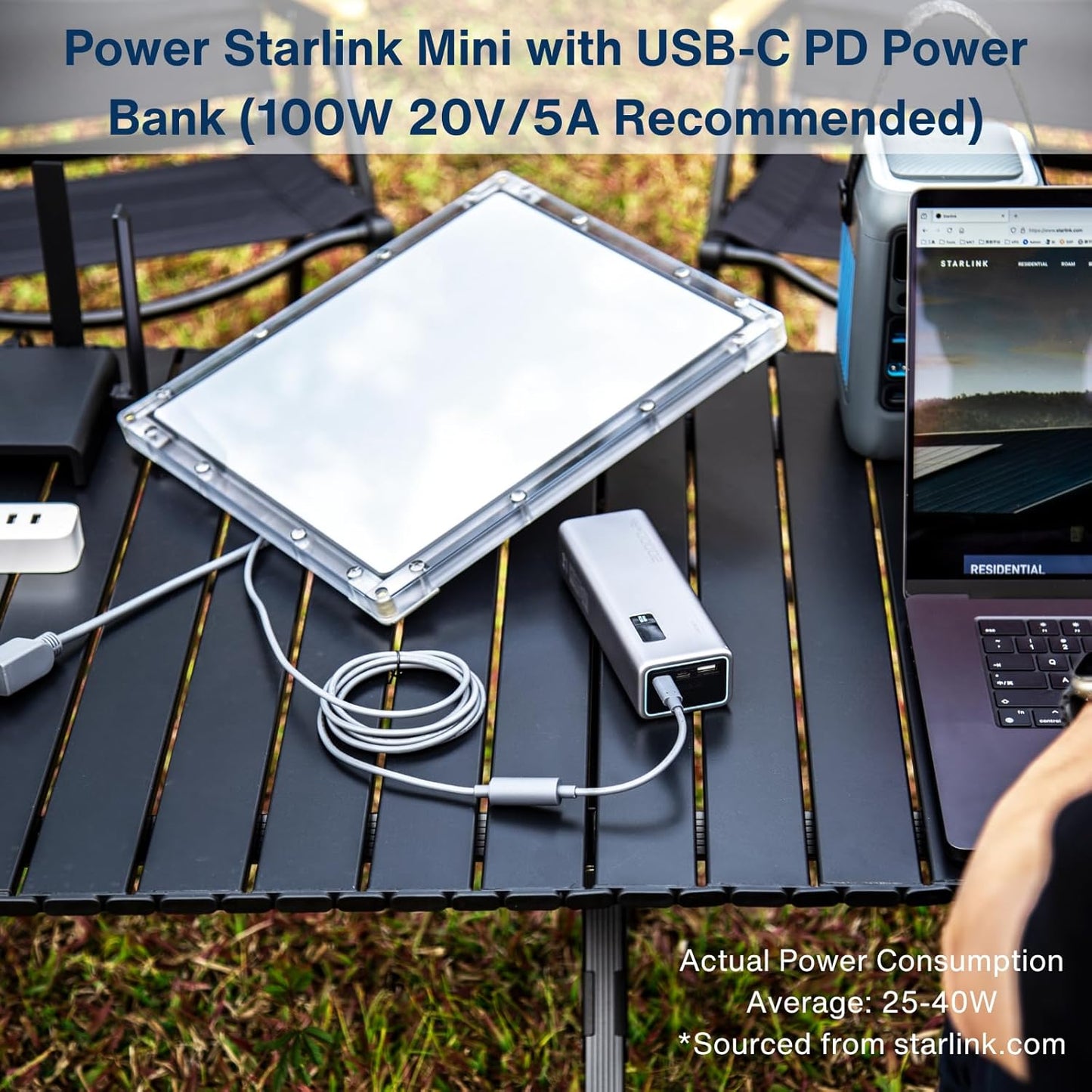 DC Female to USB-C Male Waterproof Power Adapter Cable for Starlink Mini