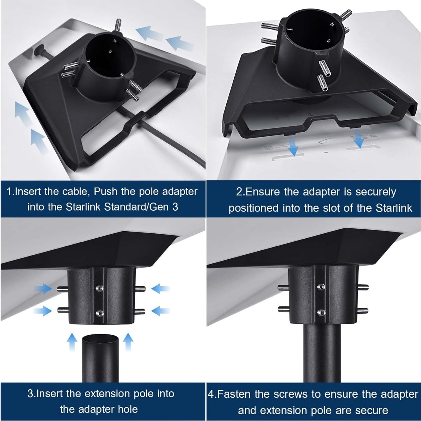 Adjustable Mounting Kit with Aluminums Pipe Adapter Pole Mount for Starlink Standard/Gen 3