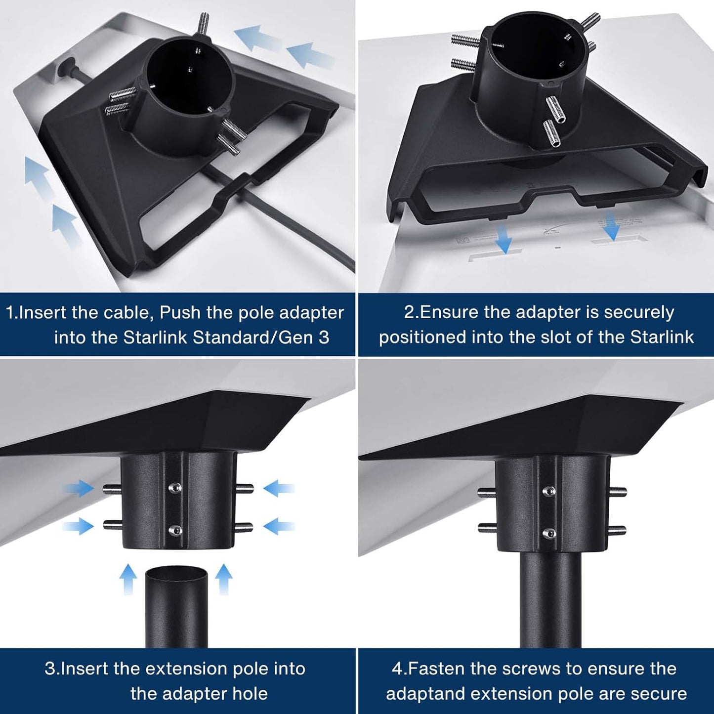 Adjustable Mounting Kit with Aluminum Pipe Adapter Pole Mount for Starlink Standard/Gen 3, Stainless Steel
