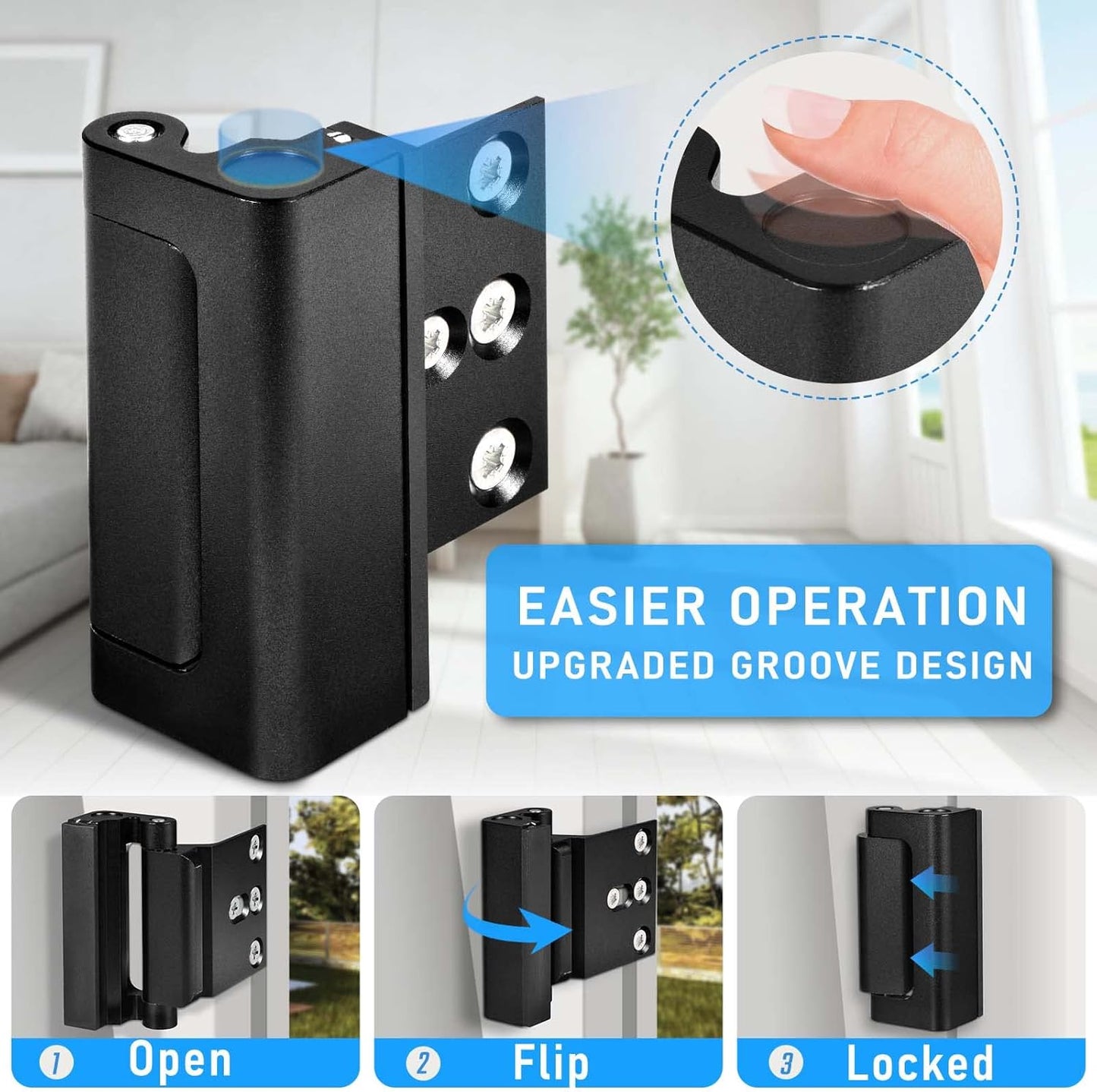 Home Security Door Reinforcement Lock, Black
