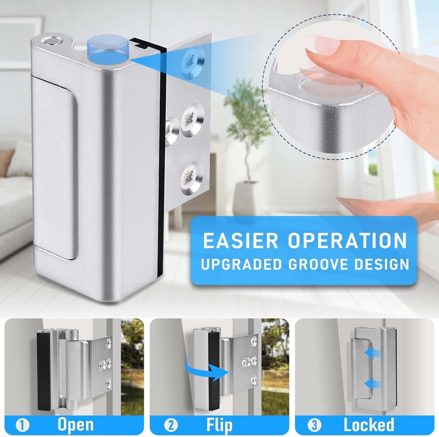 Home Security Door Reinforcement Lock, Silver