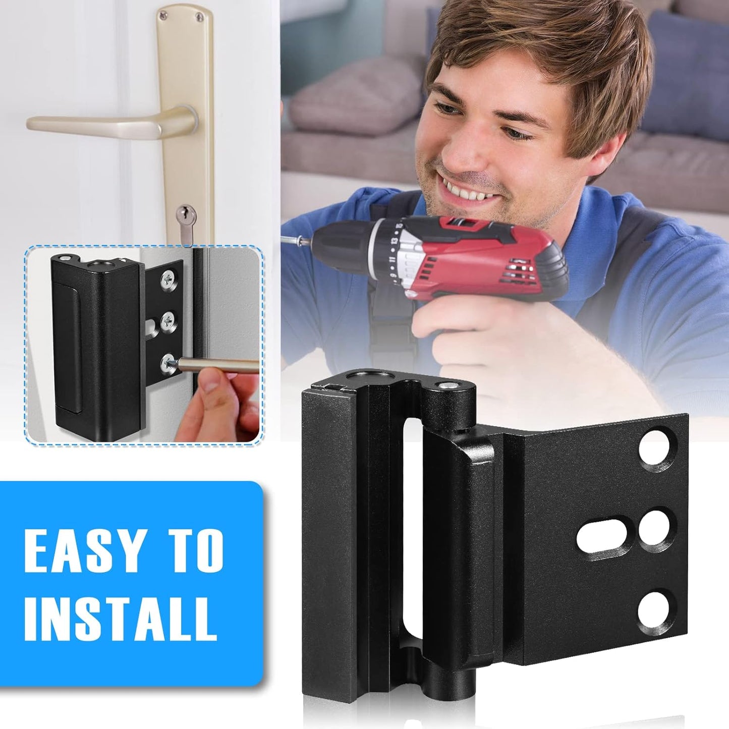 Home Security Door Reinforcement Lock, Black