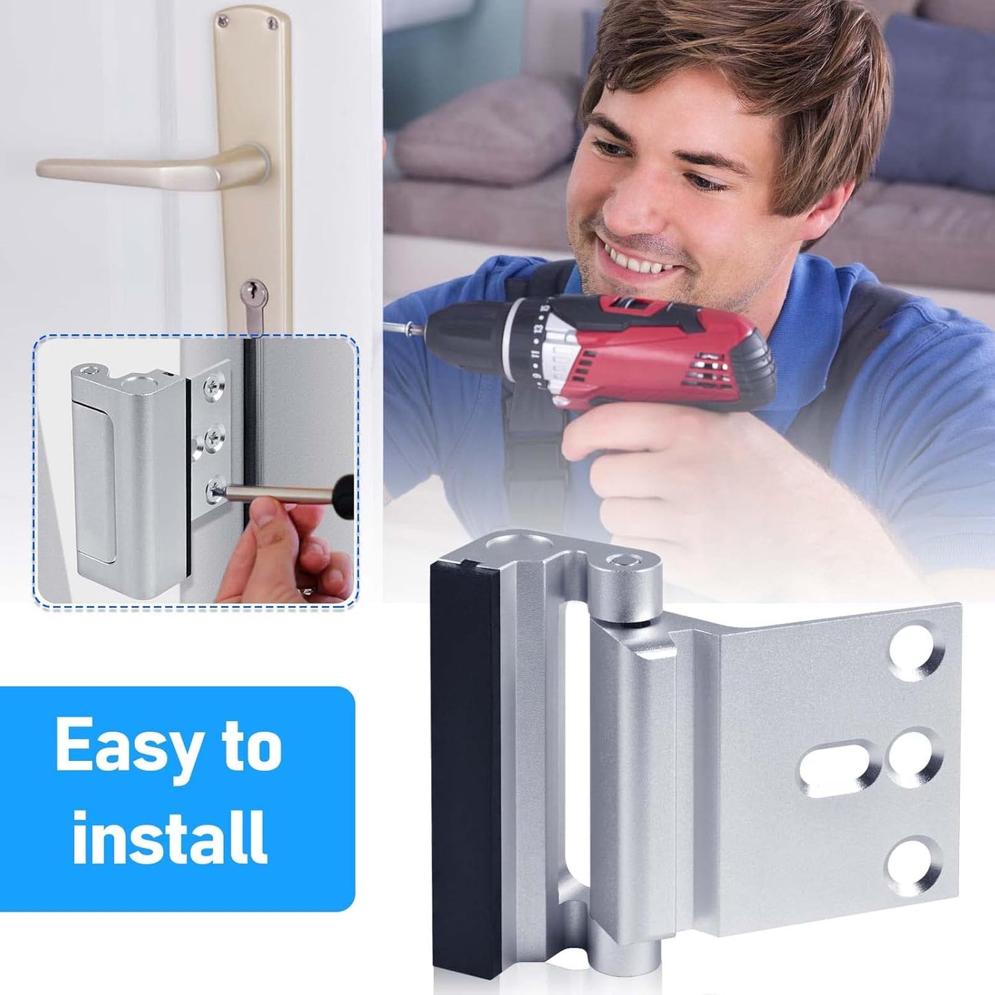 Home Security Door Reinforcement Lock, Silver