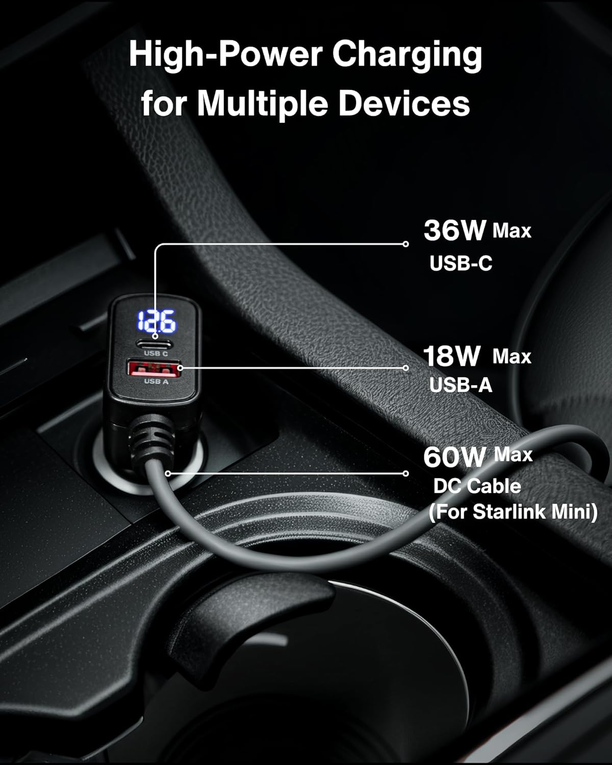 Car Charger Cable for Starlink Mini with Display