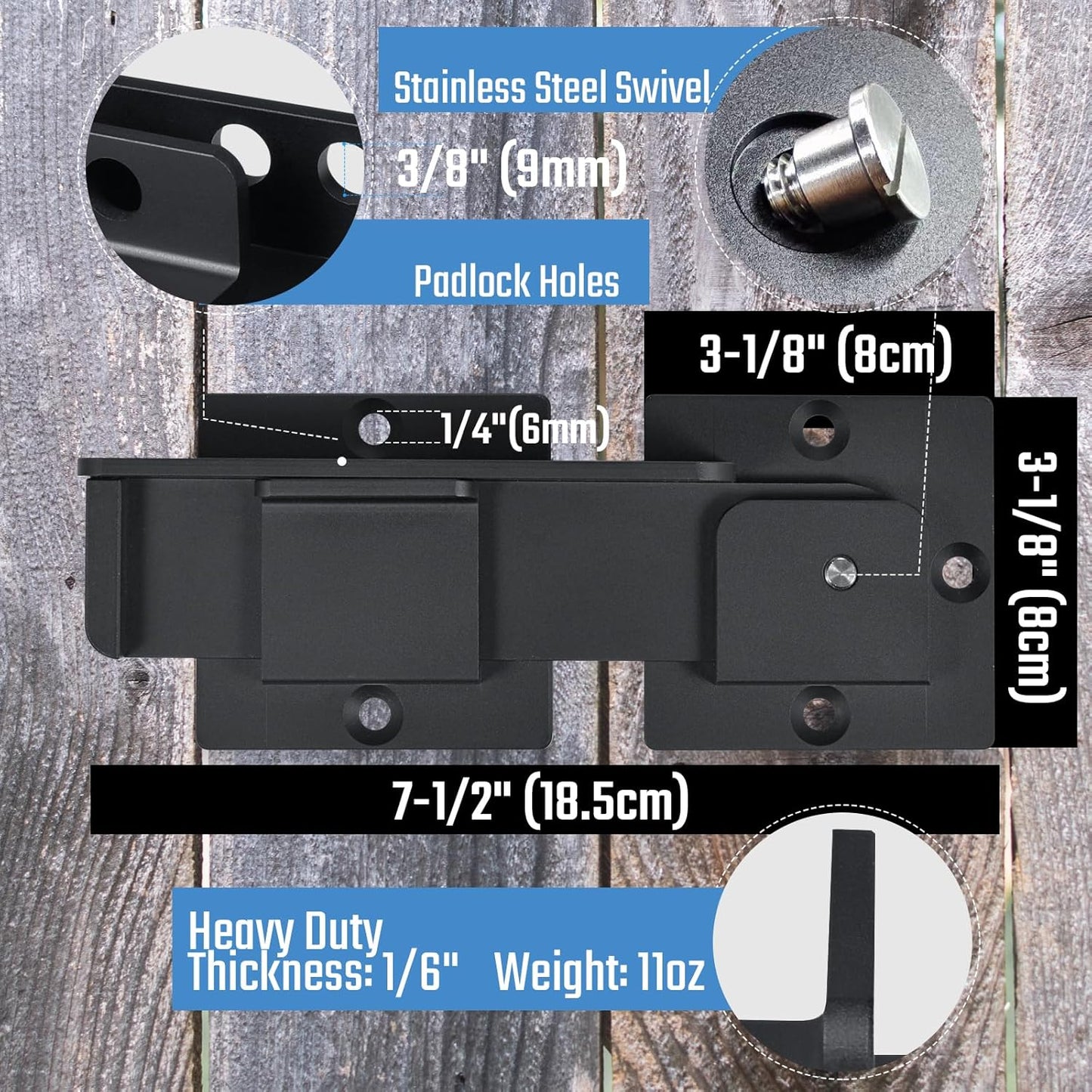 7.5" Flip Gate Latch Lock with Padlock Holes