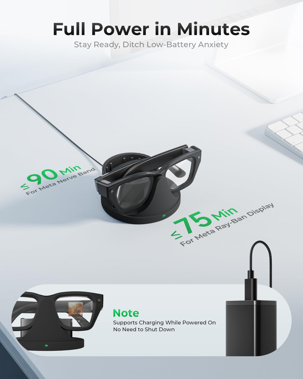 2-in-1 Charger for Ray-Ban Meta Display Glasses & Nerve Band